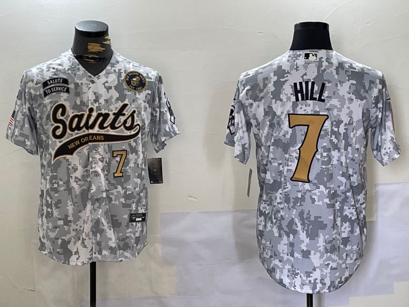 Men New Orleans Saints #7 Hill Nike Arctic Camo 2024 Salute to Service Limited NFL Jersey style 4